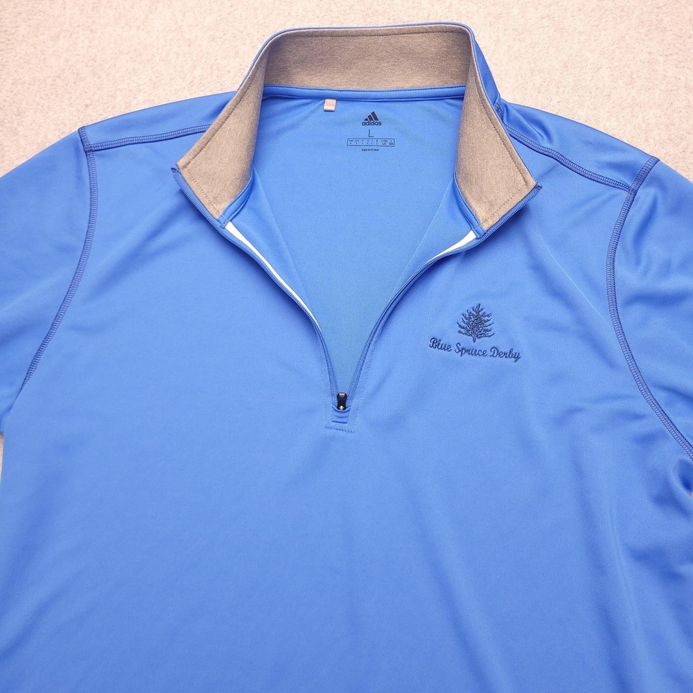 Adidas Pullover Mens‎ Large Blue 1/4 Zip Long Sleeve Golf Blue Spruce Derby - Picture 5 of 14